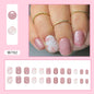 Simple White Pink Tender Girl Nails Sparkling Full Ink Wash Pink White Short Fake Nails-homeunderwear