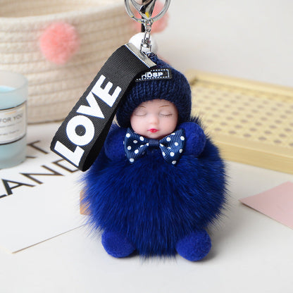 Cute Fox Fur Ball Sleepy Doll Keychain - Bag Charm