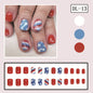 4th of July Shiny Short Square Nails with Star Feather Design