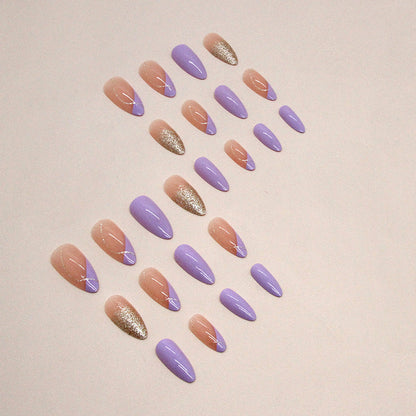 Ultra-Shiny Gradient Almond Nails with Purple Ombre French Tips