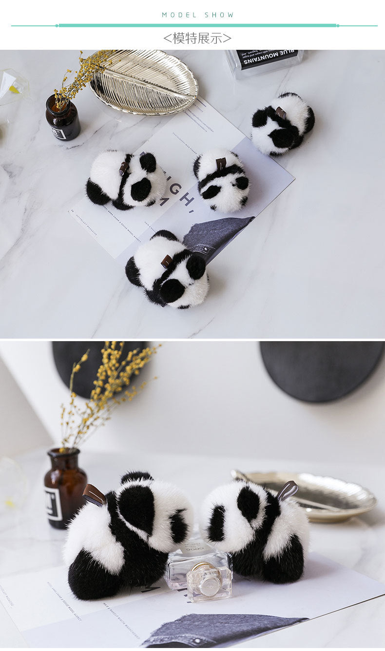 Cute Mink Fur Panda Keychain - Car Accessory