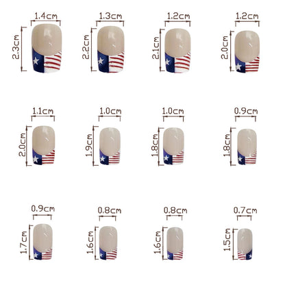 Independence Day French Short Square Nails with American Flag Design