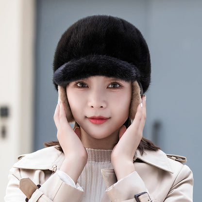 Warm Mink Fur Ear Flap Baseball Cap - Stylish Winter Accessory