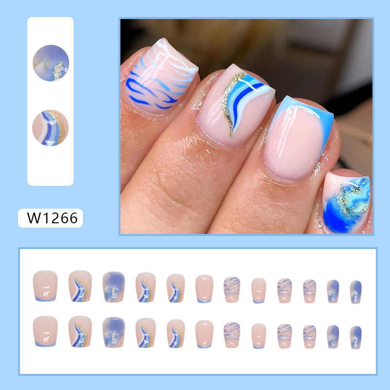 Elegant Blue White Tiger Print Nail Art for Women