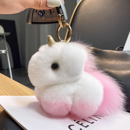 Cute Real Rabbit Fur Unicorn Keychain - Bag Charm