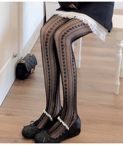 Sexy Jacquard Fishnet Love Striped Mesh Lace Hollow Pantyhose pantyhose