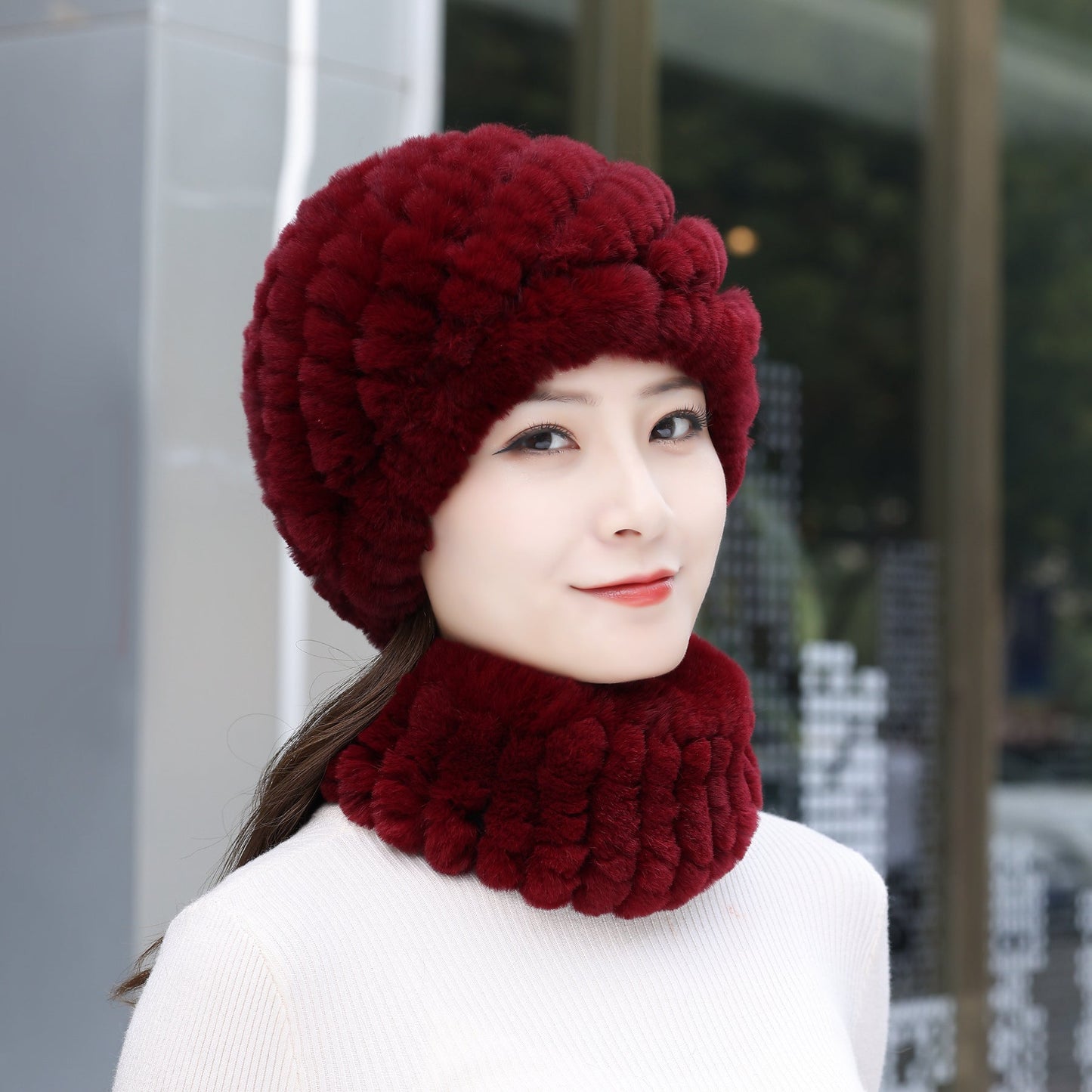 Warm Real Rabbit Fur Winter Hat for Seniors