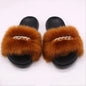 Womens Fuzzy Slippers, Fox Fur Inspired Sandals