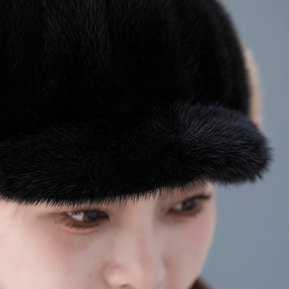 Warm Mink Fur Ear Flap Baseball Cap - Stylish Winter Accessory