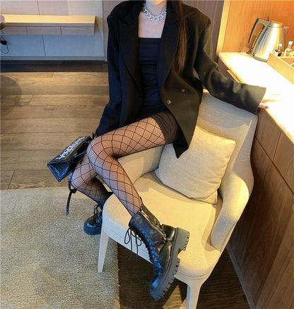 Sexy Black Rhombus Mesh Fishnet Stockings Pantyhose