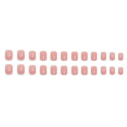 European Sweet Short Minimalist Pink and White Striped Nails