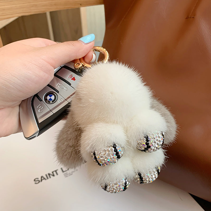 Cute Real Mink Bunny Keychain Plush Bag Charm