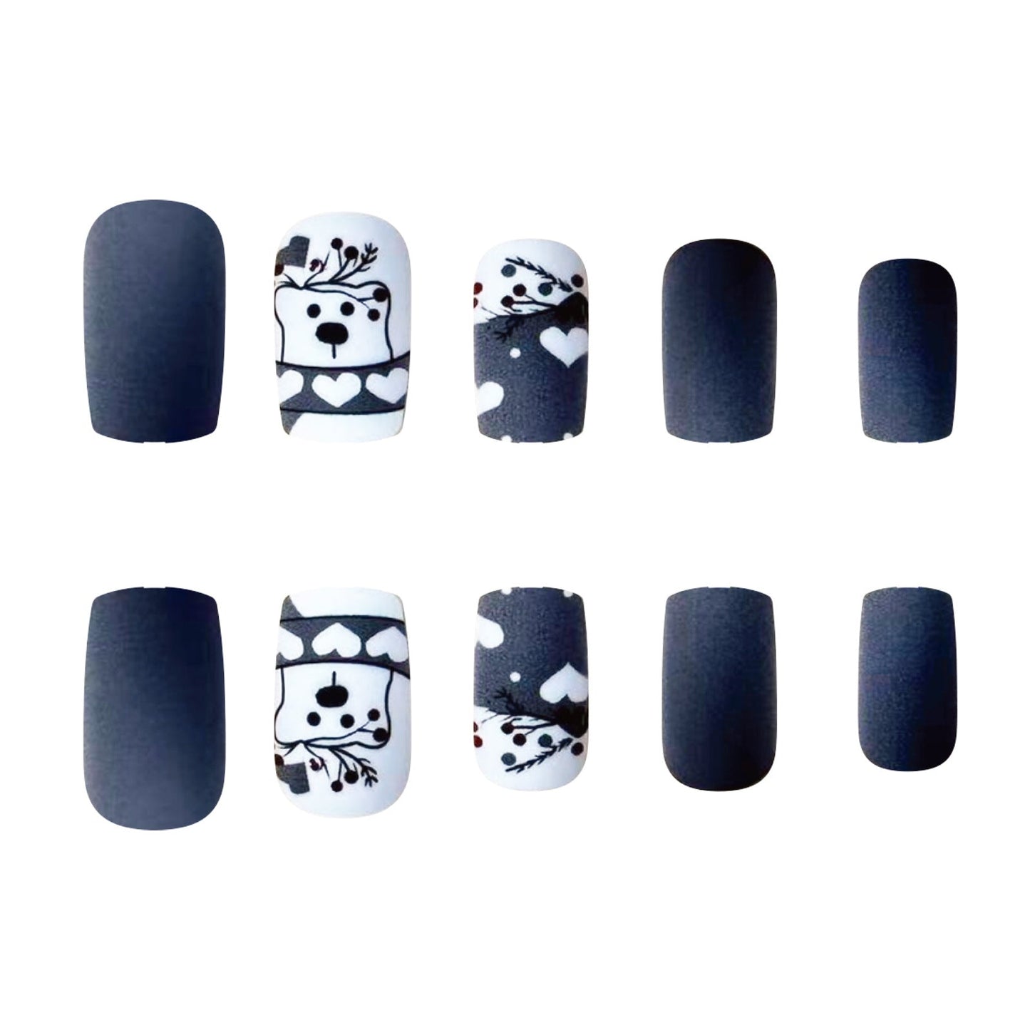 Grey Matte Short Square Nails with Polar Bear and Christmas Tree Designs