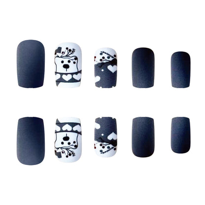 Grey Matte Short Square Nails with Polar Bear and Christmas Tree Designs