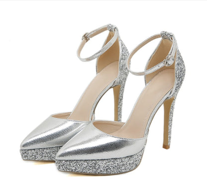 Elegant Hollow Sparkling Sequins for Women Single Shoes-Homeunderwear