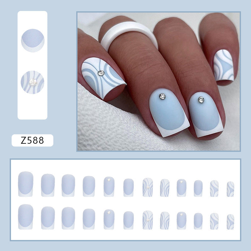 Mid-Length Square Matte Fall Nails, 24-Piece Light Blue Set