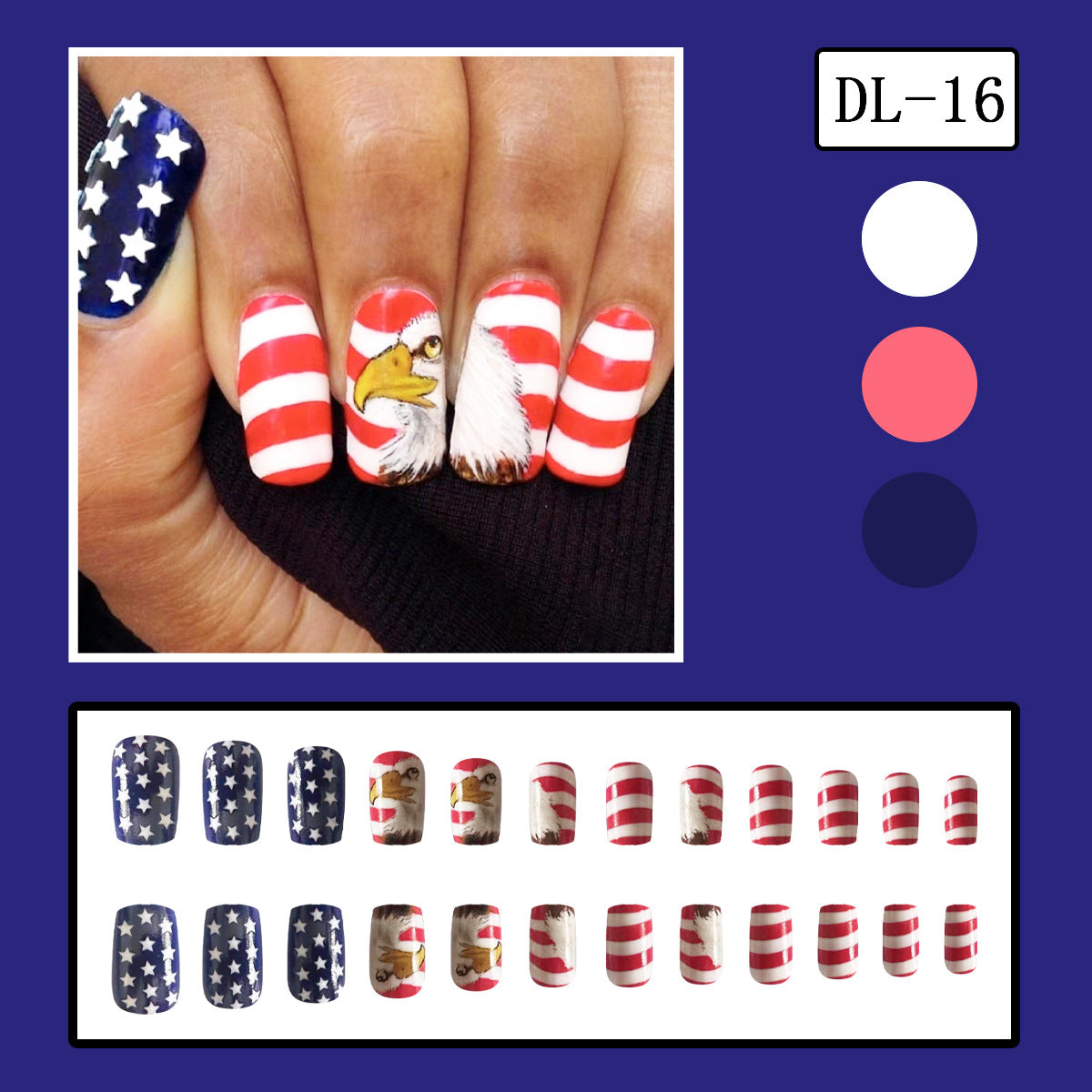 4th of July Red White Blue Star Eagle Nails