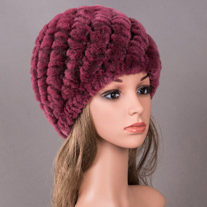 Real Rabbit Fur Knit Winter Hat - Warm Earmuffs Included"