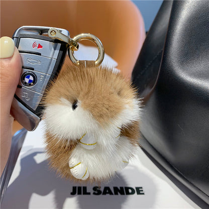 Cute Mini Ferret Fur Keychain Plush Toy Backpack Accessory