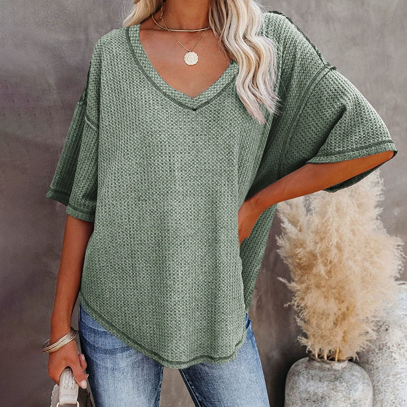 Free Shipping ForDillamon Solid Color Casual Half-Sleeve European and American Style Top