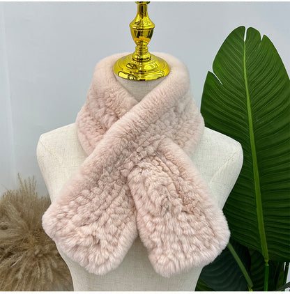 Hand-Knitted Real Rabbit Fur Scarf - Winter Accessory