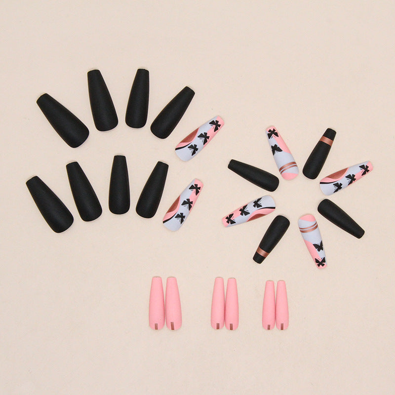 Long Ballet Matte Black Butterfly Nails Sweet Cool Euro Quality Fake Nails-homeunderwear