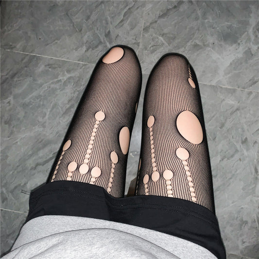 Sexy Hollow Meteor Ripped Mesh Socks Jacquard Pantyhose