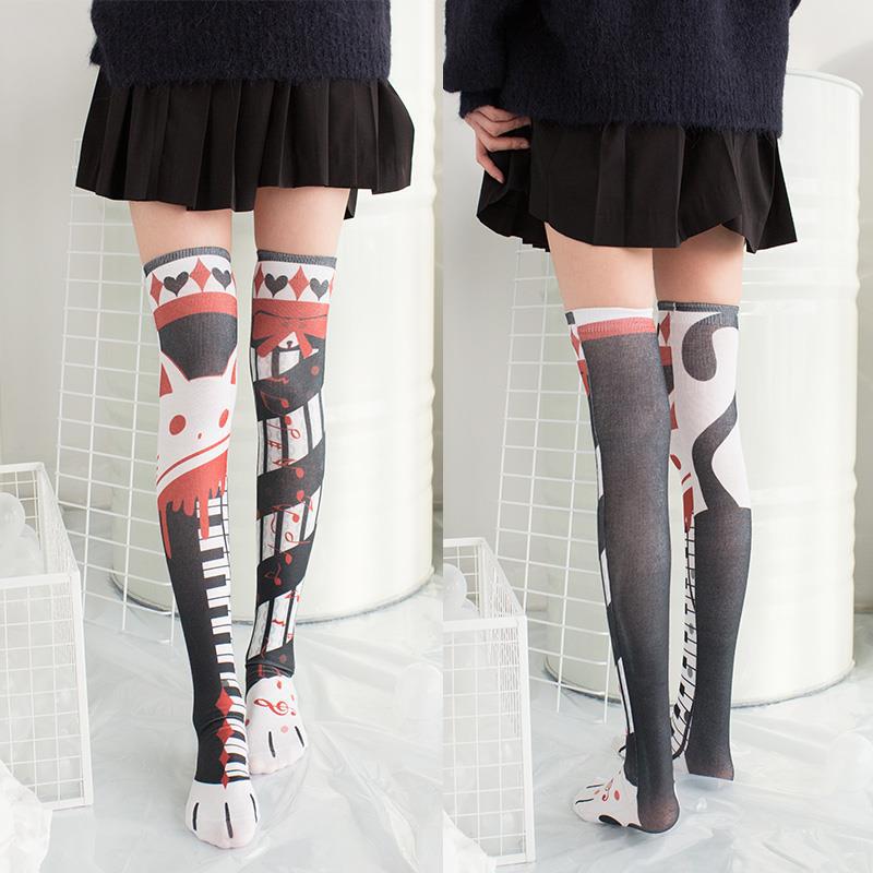 Spring and Autumn Print Japanese Lolita Cute Anime Knee Long Tube Velvet Socks