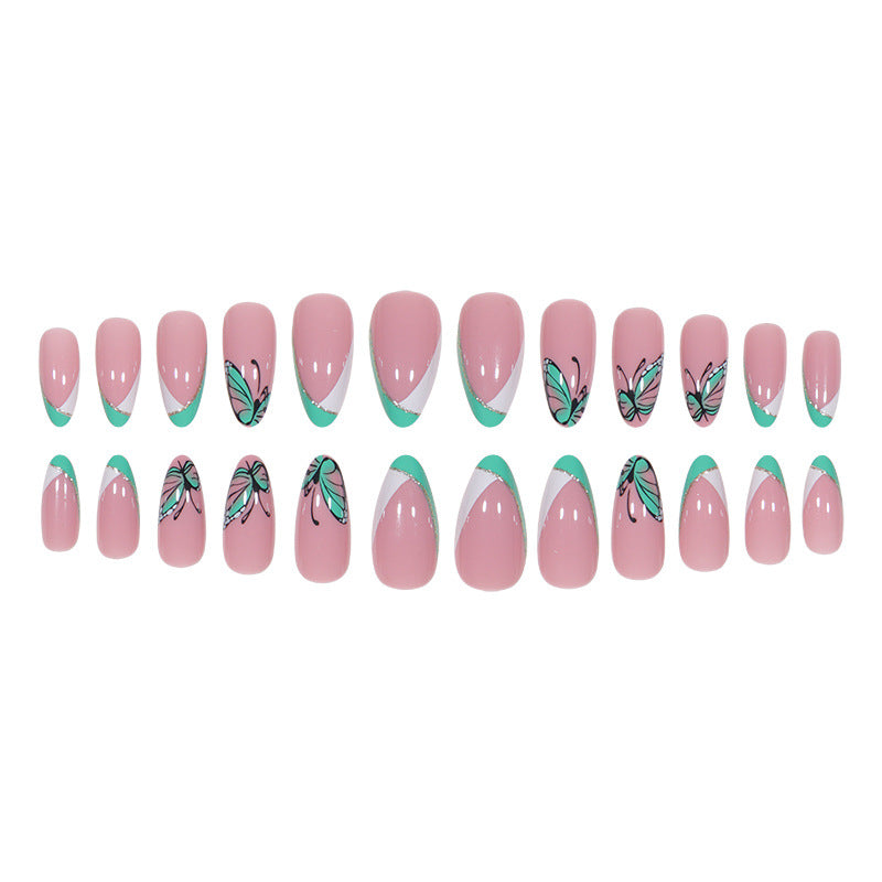 Almond Shape Butterfly Glitter Nail Extensions, Ready-to-Wear