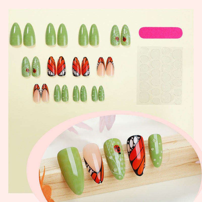 24-Piece Almond Shape Butterfly Wings Fall Nails