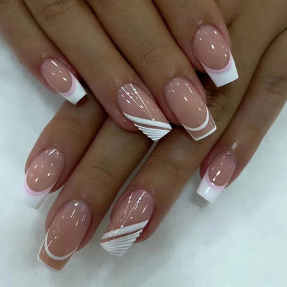 Sweet Nude Nails Simple Elegant Medium Long Euro Square Fake Nails Ins Style Wearable