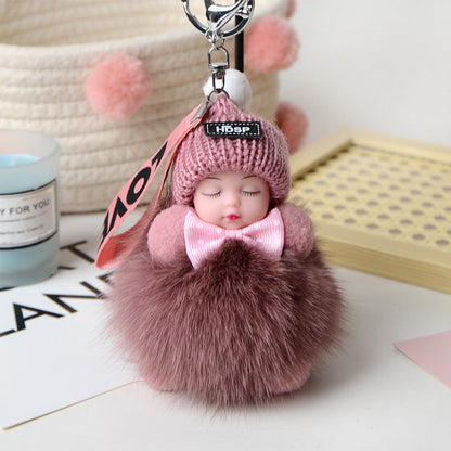 Cute Fox Fur Ball Sleepy Doll Keychain - Bag Charm