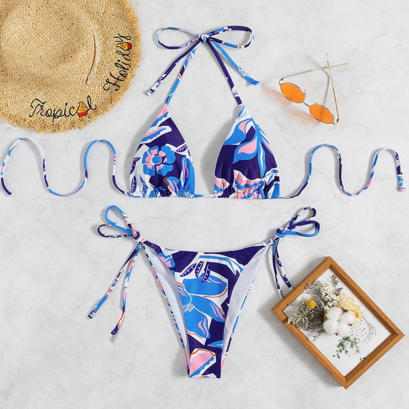 Bikini Printed Sexy Backless Side-tie Three-piece Separated Swimsuit