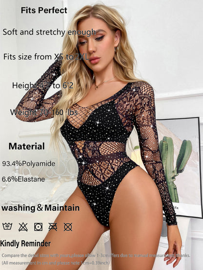 Sexy Hollow Full Rhinestone Bikini Fishing Net Hot Diamond Sex Underwear