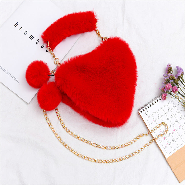 New Heart Shaped Fuzzy Handbag Shoulder Purse