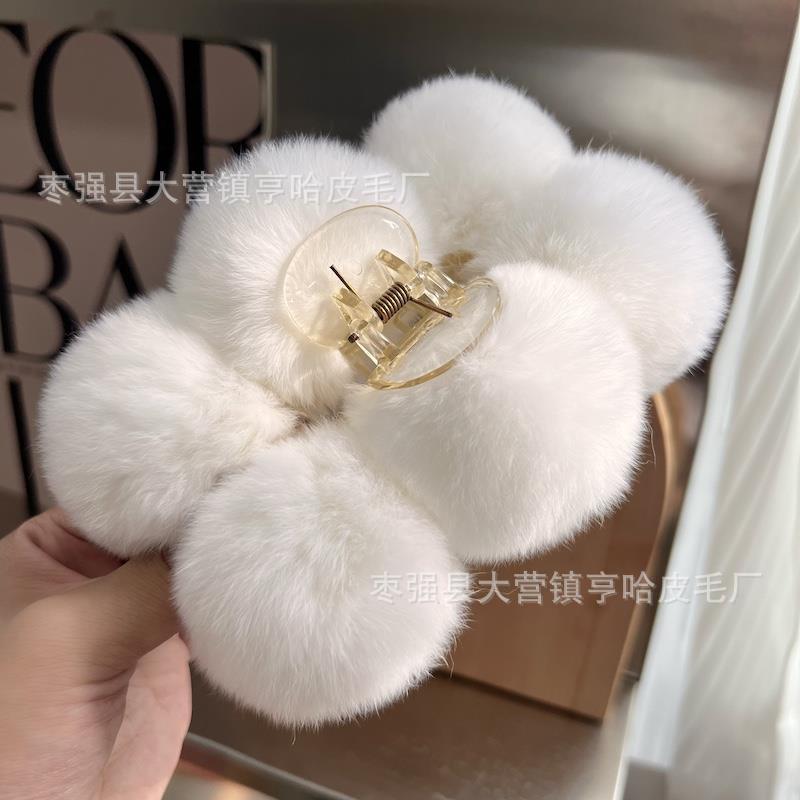 Luxury Real Rabbit Fur Large Hair Claw - Stylish Clip