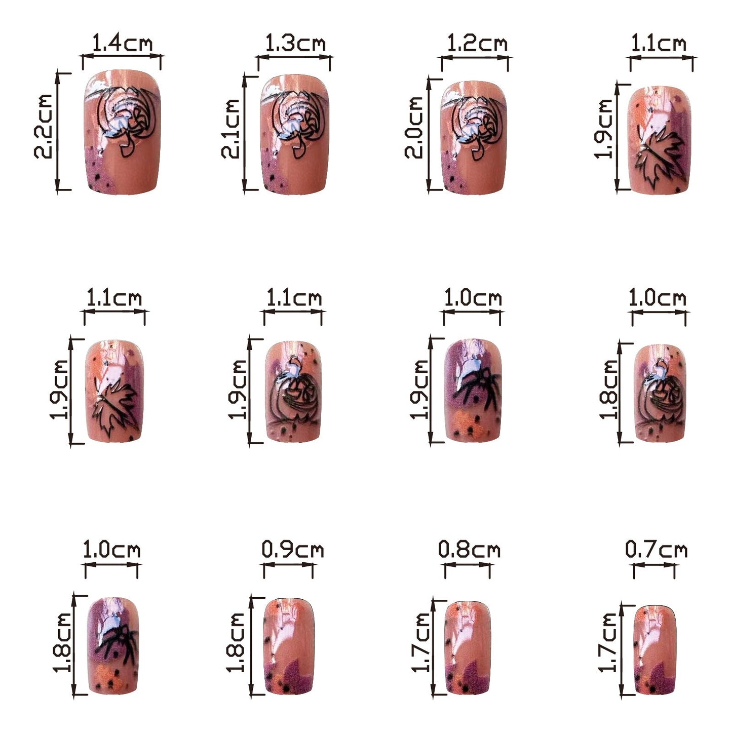 Thanksgiving Pumpkin Maple Leaf Short Square Nail Tips