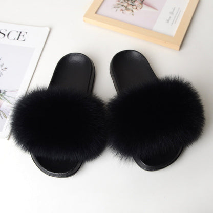 Fashionable Fox & Raccoon Fur Slides - Cozy Slip-Ons