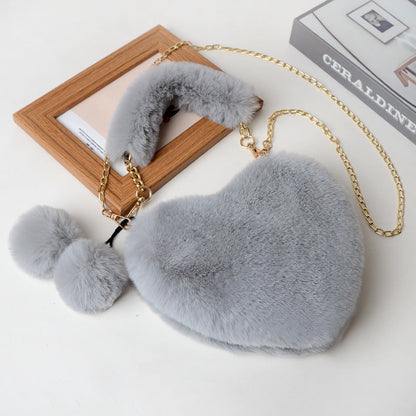 Trendy Heart Shaped Fuzzy Handbag, Clutch