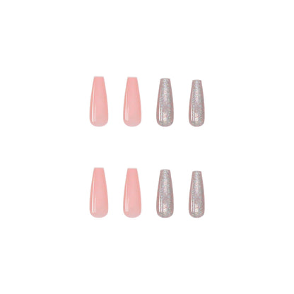 Ballet-Inspired Long Pink Diamond Accent Press-On Nails