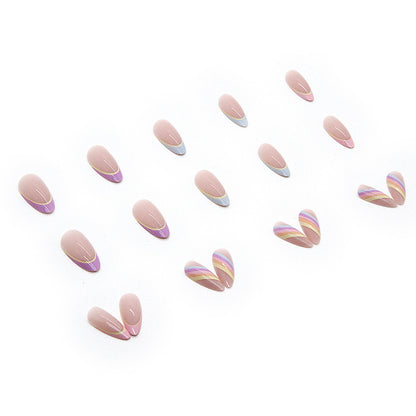 No-Carve Nail Tips Multicolor Striped Waterdrop Nails Wholesale Ready-Made Wearable-homeunderwear