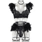 Feather High Quality Three-Piece Lingerie Set