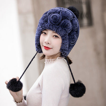 Winter Real Rabbit Fur Ear Flap Hat - Stylish & Warm