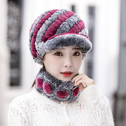 Warm Real Rabbit Fur Cap & Scarf Set - Stylish Winter Wear