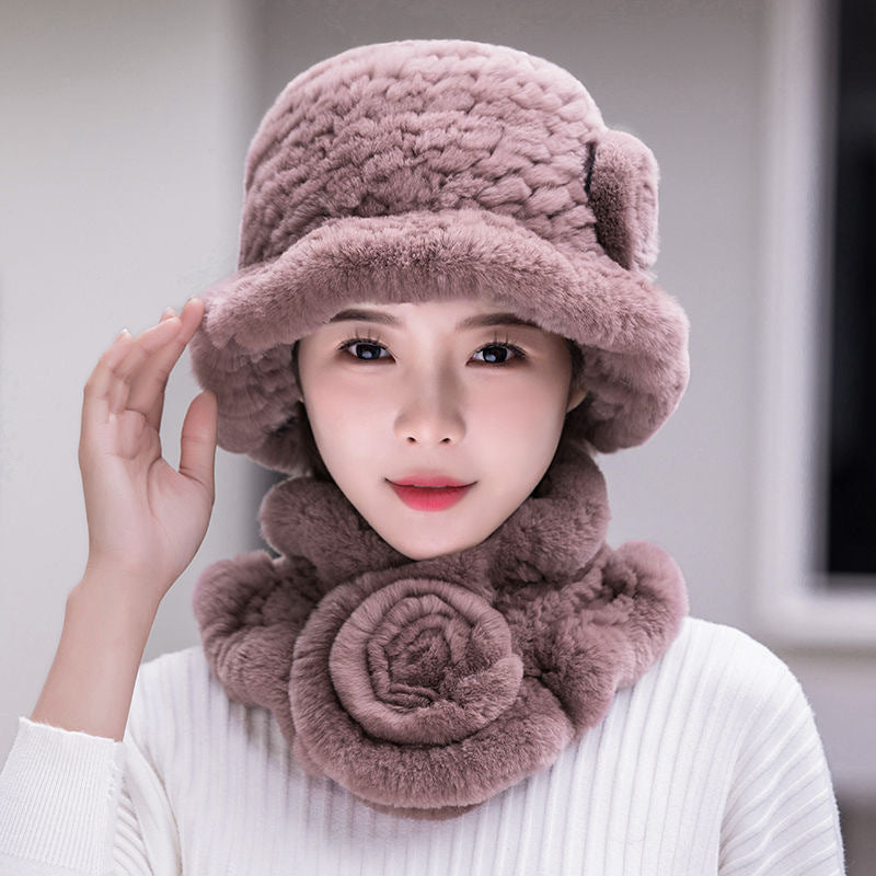 Winter Real Rabbit Fur Hat & Scarf Set - Warm & Elegant