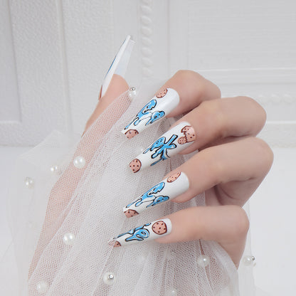 Long Ballet Nail Extensions with Graffiti Design, 24 Pieces