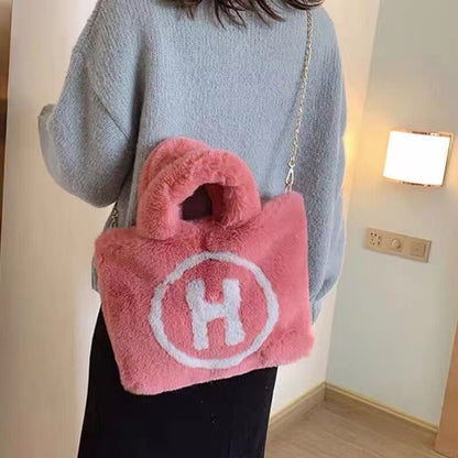 Korean Faux Fur H Bag - Trendy Street Style Handbag