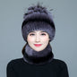 Winter Real Rabbit Fur Hat & Neck Warmer Set