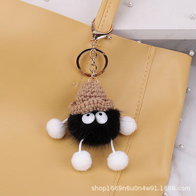 Cute Mink Fur Pom Pom Bag Charm - Stylish Accessory