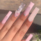 24-Piece Long Glam French Nail Extensions with Glitter and Flowers